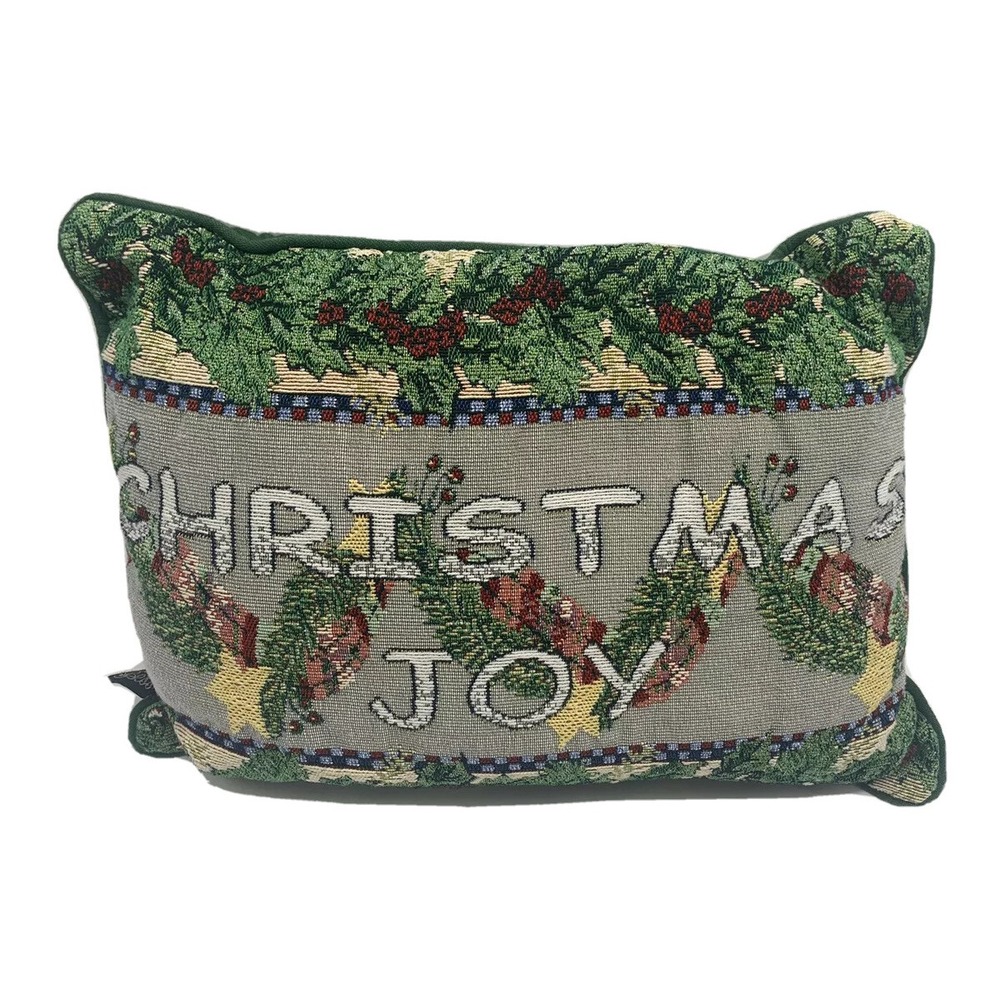 Vintage Christmas Throw Pillow Needle point Joy Red Green
